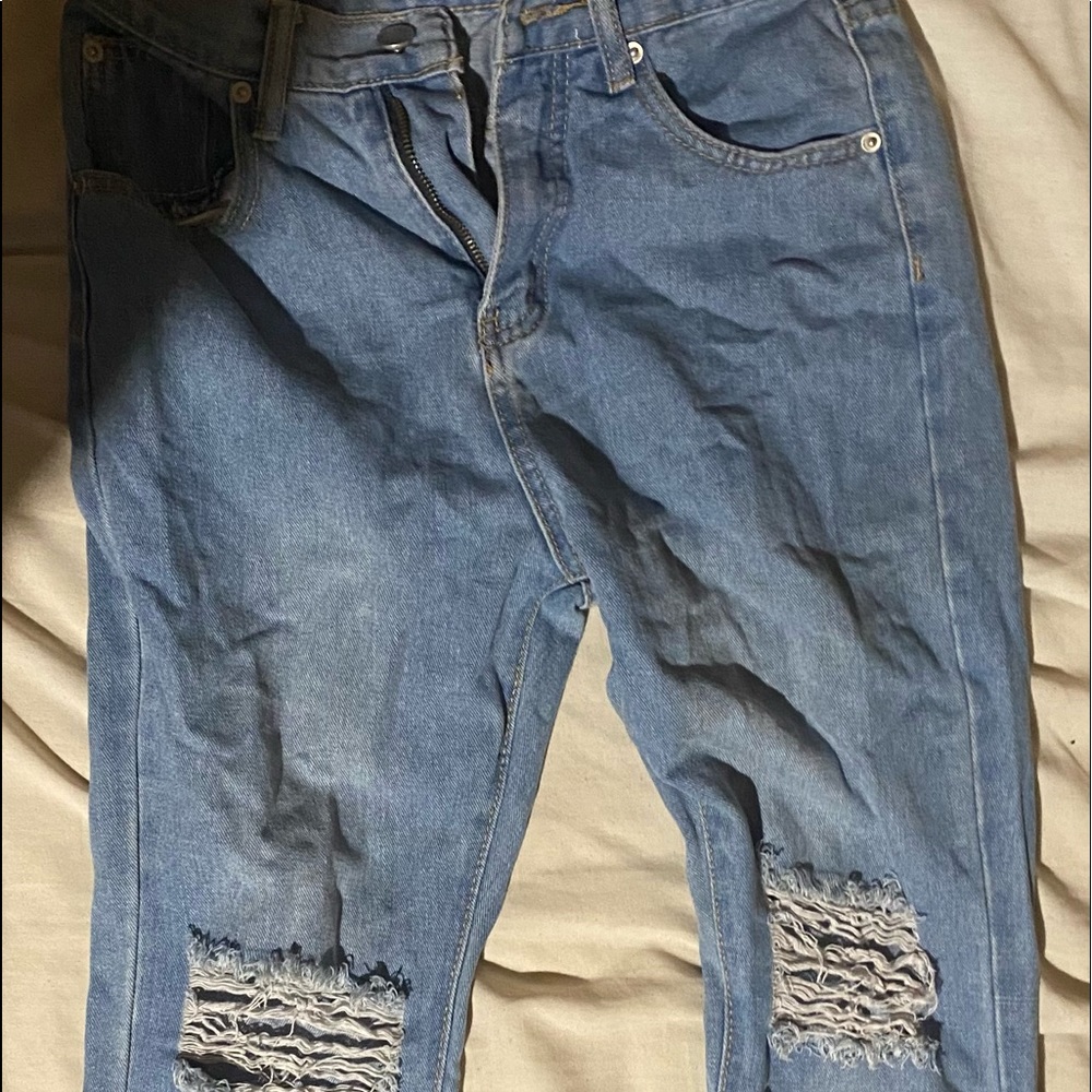 distressed high waisted boot cut jeans